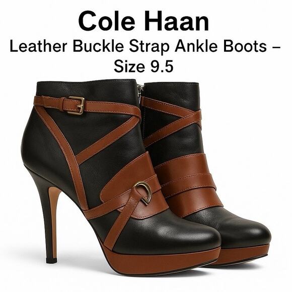 Cole Haan Carolyn black and brown leather booties ankle shooties  size 9.5 - Picture 1 of 10
